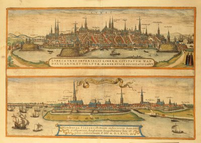 Map of Lubeck and Hamburg from Civitates Orbis Terrarum by Georg Braun and Hogenberg Franz