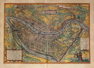 Map of Lyon, France from Civitates Orbis Terrarum by Georg Braun and Hogenberg Franz