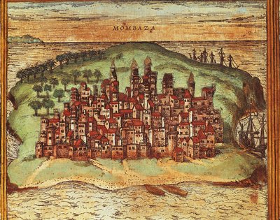 Map of Mombasa, Kenya, from Civitates Orbis Terrarum by Georg Braun and Franz Hogenberg, Engraving by Georg Braun and Hogenberg Franz