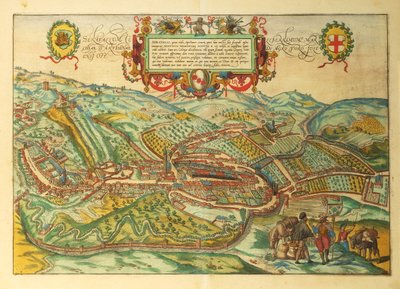 Map of Serravalle Scrivia, Piedmont Region from Civitates Orbis Terrarum by Georg Braun by Georg Braun and Hogenberg Franz