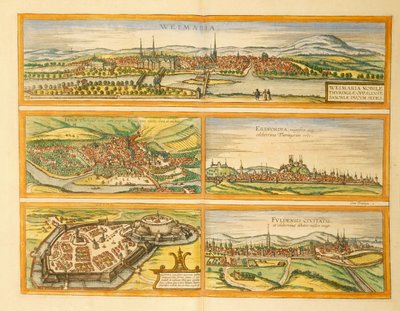Map of Weimar, Jena, Erfurt, Gotha and Fulda from Civitates Orbis Terrarum by Georg Braun and Hogenberg Franz