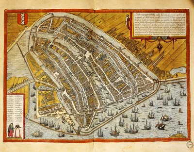 Netherlands, Map of Amsterdam from Civitates Orbis Terrarum by Georg Braun (1541-1622) and Franz Hogenberg (1535-1590), engraving by Georg Braun and Hogenberg Franz