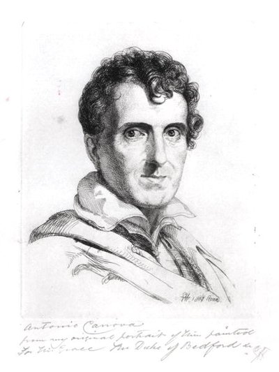 Portrait of Antonio Canova (1757-1822) 1817 (engraving) by George (after) Hayter