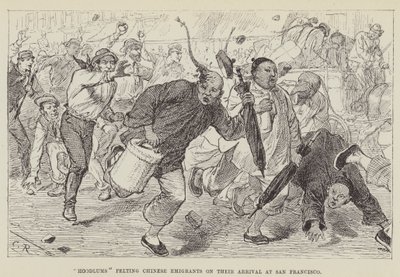 Hoodlums Pelting Chinese Emigrants on their Arrival at San Francisco by George Augustus Sala