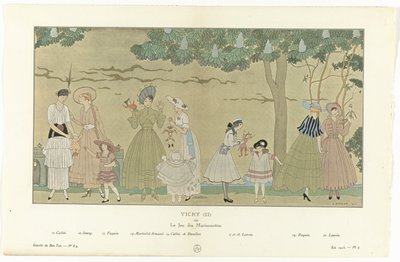 Gazette du Bon Ton, Summer 1915 - No. 8-9, Pl. 3: Vichy (II) / or / The Puppet Show by George Barbier