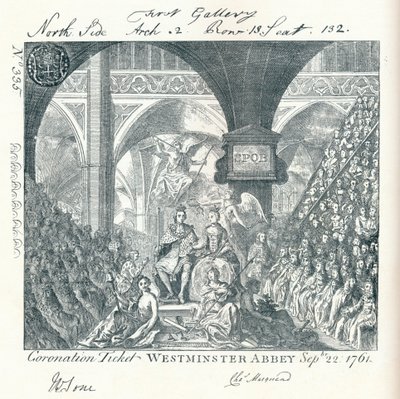 Engraved ticket for the Coronation ceremony of George III in Westminster Abbey 1761 by George Bickham