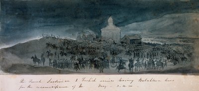 The French, Sardinian and Turkish armies leaving Balaklava lines for a reconnaissance, circa 1854 by George Cadogan