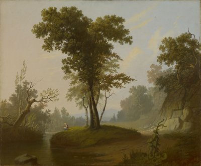 Landscape with Fisherman by George Caleb Bingham