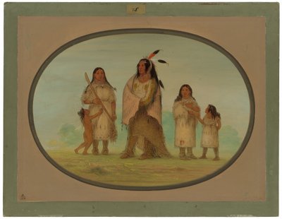Assinneboine Warrior and His Family by George Catlin
