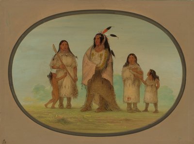 Assinneboine Warrior and His Family by George Catlin