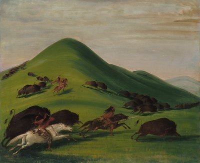 Buffalo Chase over Prairie Bluffs by George Catlin