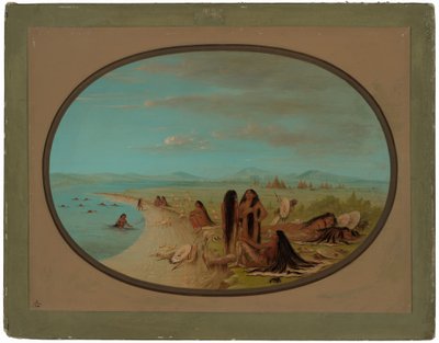 Crow Warriors Bathing by George Catlin