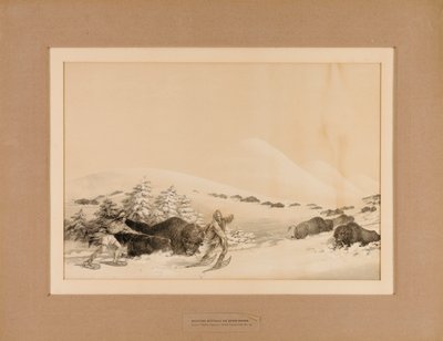Hunting Buffalo on Snow--no. 15 by George Catlin