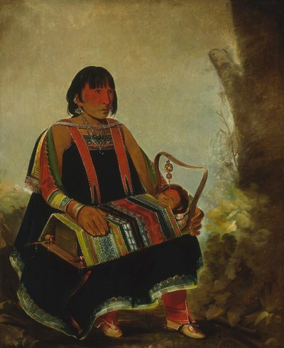 Jú-ah-kís-gaw, Woman With Her Child in a Cradle by George Catlin