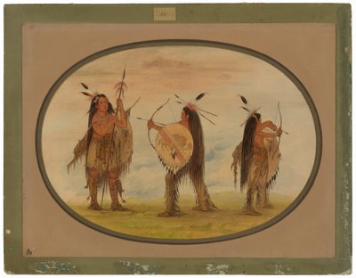 Three Mandan Warriors Armed for War by George Catlin