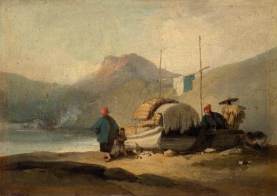 Chinese Scene, Boats by Lake by George Chinnery
