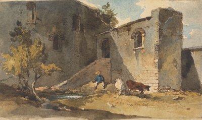 Figure with Cattle Standing in the Shadow of a Building by George Chinnery