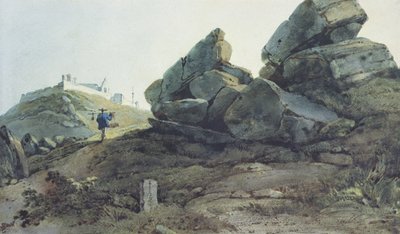 Rocks and a Hill Convent, China by George Chinnery