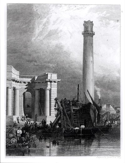 The Shot Tower and Waterloo Bridge, engraved by G. Cooke by George Clarkson (after) Stanfield