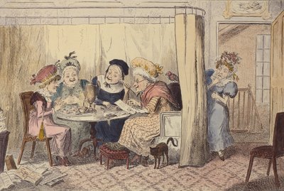 "A Curious Junto of Slandering Elves or Listeners Seldom Hear Good of Themselves" by George Cruikshank