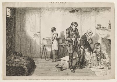 Cold Misery and Want Destroy Their Youngest Child: They Console Themselves with the Bottle by George Cruikshank