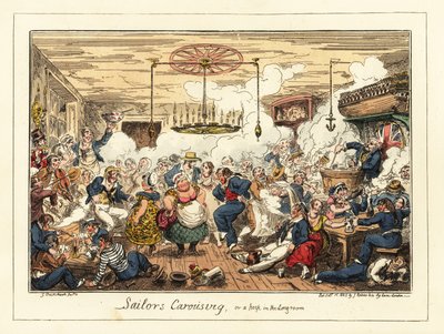 English sailors drinking and dancing in a pub, Napoleonic era (1829) by George Cruikshank