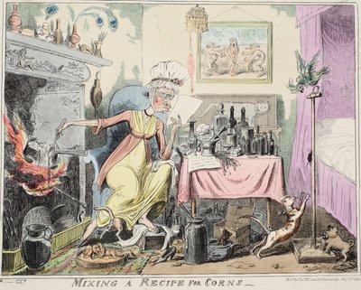 Mixing A Recipe for Corns, published 1835 by George Cruikshank
