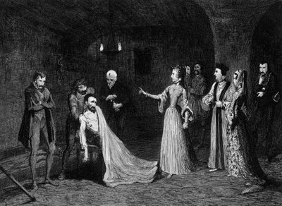 Princess Elizabeth Confronted with Sir Thomas Wyatt in the Torture Chamber by George Cruikshank