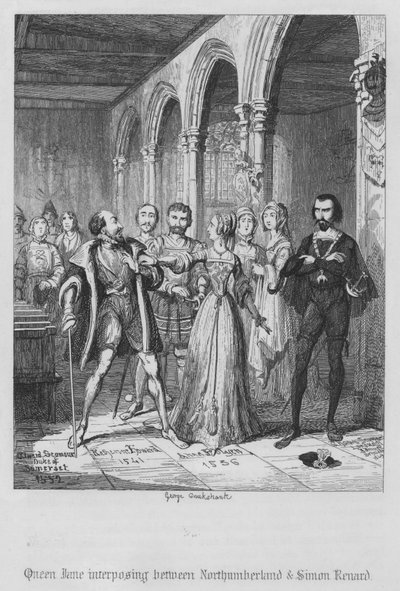 Queen Jane interposing between Northumberland and Simon Renard by George Cruikshank