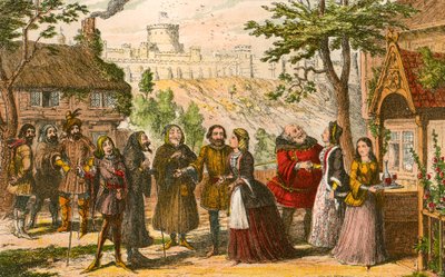 Sir John Falstaff on a Visit to His Friend Page, at Windsor by George Cruikshank