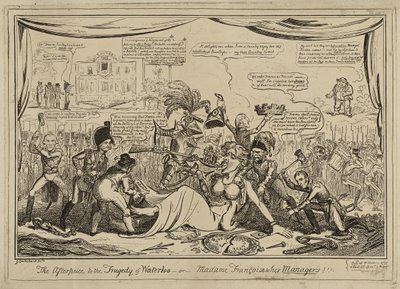 The Afterpiece to the Tragedy of Waterloo or Madame Francois and Her Managers!!!, Published November 9 by George Cruikshank