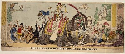 The Rehearsal or the Baron and the Elephant, satirical print on Kemble