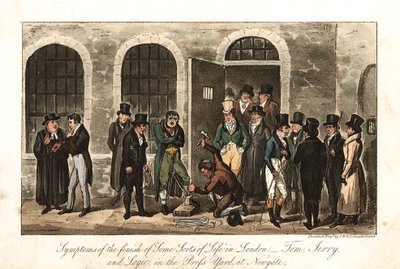Tom, Jerry and Logic in the Press Yard, Newgate prison, London by George Cruikshank