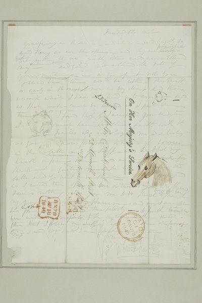 Untitled (Cruikshank letter with sketches of horse head) by George Cruikshank