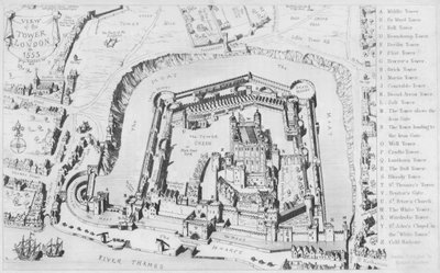 View of the Tower of London in 1553 by George Cruikshank