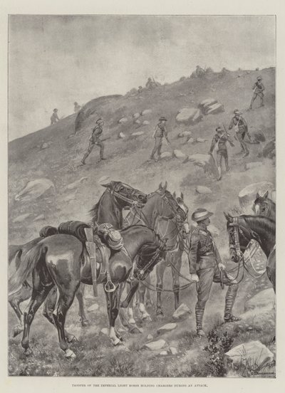 Trooper of the Imperial Light Horse Holding Chargers During an Attack by George Derville Rowlandson