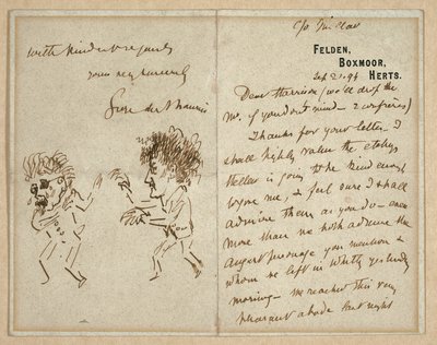 Letter with Drawing of Whistler Menacing Du Maurier by George du Maurier