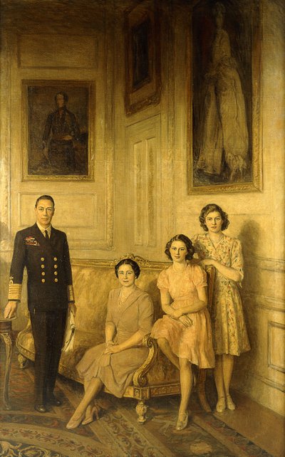 The Royal Family: King George VI, Queen Elizabeth and their two daughters, Princess Margaret and Princess Elizabeth by George Harcourt