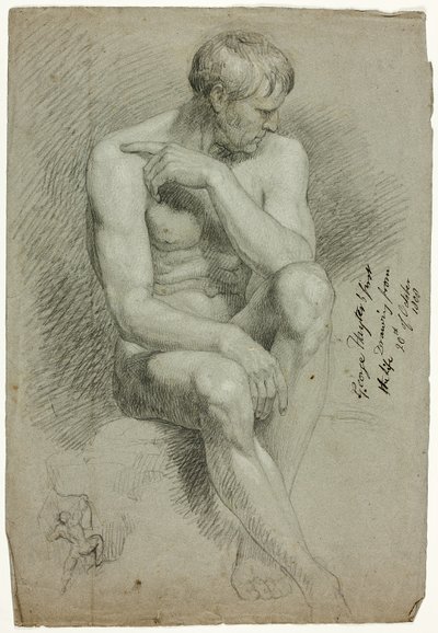 Seated Male Nude with Sketch of Nude Archer by George Hayter