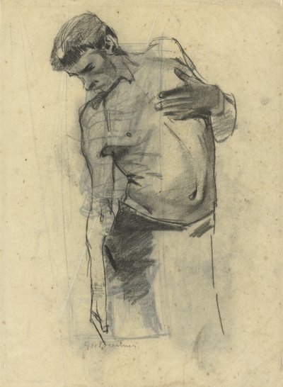Model Study of a Standing Half-Naked Man, Looking Down by George Hendrik Breitner