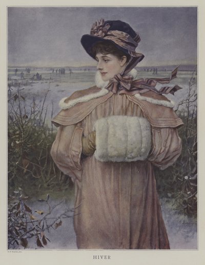 Winter (colour litho) by George Henry (after) Boughton