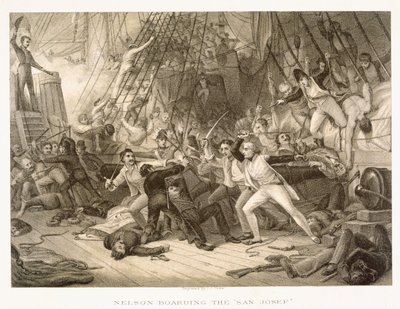 Horatio Nelson Boarding the San Josef at the Battle of Cape St Vincent, Engraved by John Crew after the Original in Greenwich Hospital Collection by George Jones