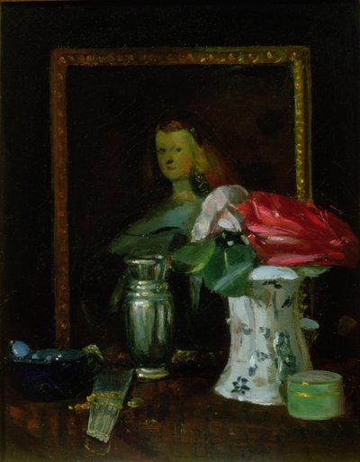 Still Life of Roses, Portrait, Vase and Fan by George Leslie Hunter