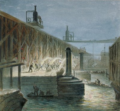 Demolition work being carried out on Blackfriars Bridge from the Surrey shore, London by George Maund