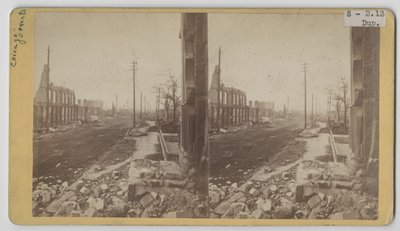 Stereograph view of Clark Street after the Chicago Fire of 1871 by George N. Barnard