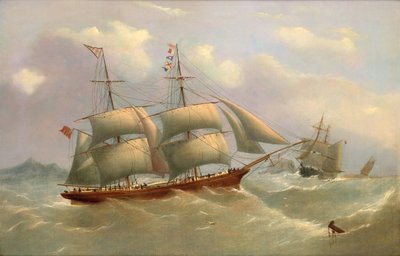 The Ellen Ashcroft of Whitehaven Under Reduced Sail, in Two Positions Off a Rocky Headland, c.1868 by George Nelson