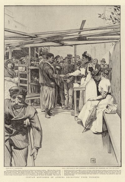 Cretan Refugees in Athens Receiving Food Tickets by George Percy Jacomb Hood
