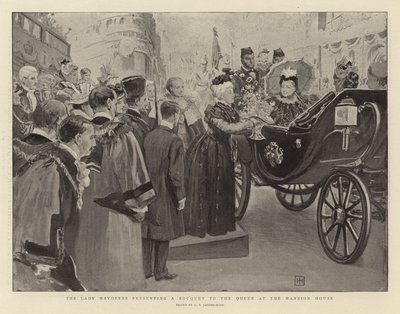 The Lady Mayoress Presenting a Bouquet to the Queen at the Mansion House by George Percy Jacomb Hood