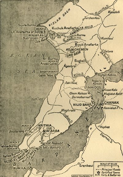 Map of the Gallipoli Peninsula by George Philip and Son Ltd