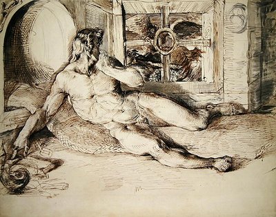 A Recumbent Youth startled by an Owl by George Richmond